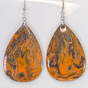 Hand Painted Tear Drop Ombre Iridescent Dangle Pendant Earrings